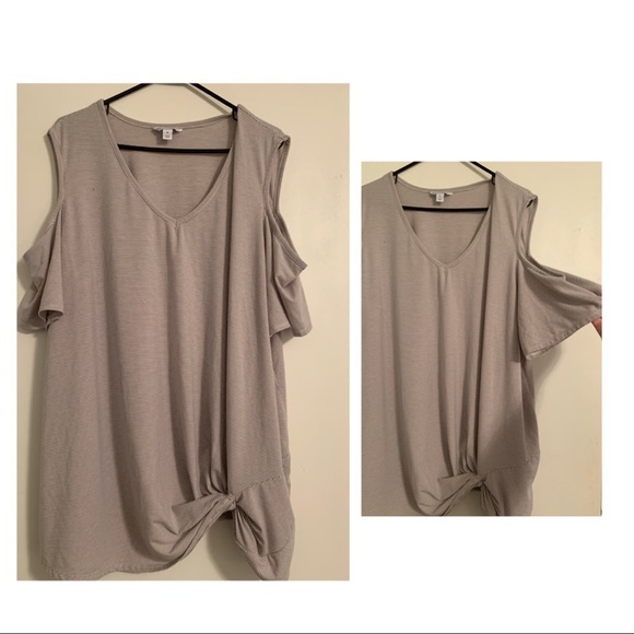 Gray Cold Shoulder Knotted Top - Picture 1 of 1